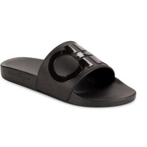 Salvatore Ferragamo BLACK Groove 2 Pools Slide Sandals Size 7 US/M Made in Italy